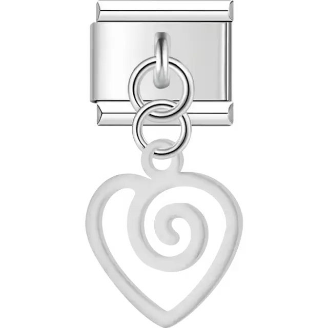 Swirl heart outline dangle Italian charm bracelet link