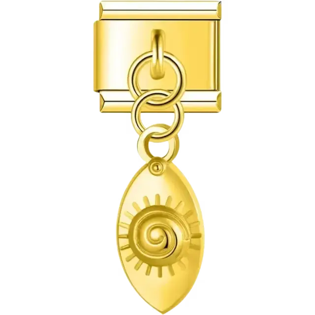 Dangling oval charm with a swirl and sunray design Italian charm bracelet link