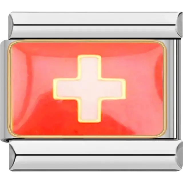 Swiss flag Italian charm bracelet link