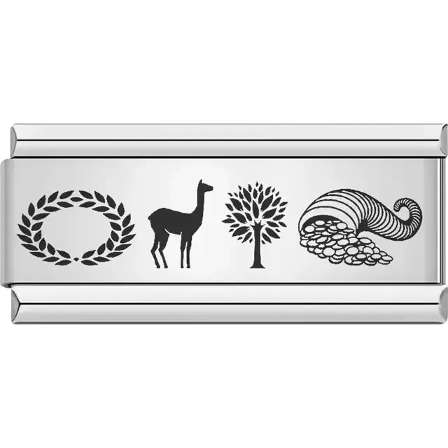 Black laurel wreath llama tree and horn of plenty icons Italian charm bracelet link