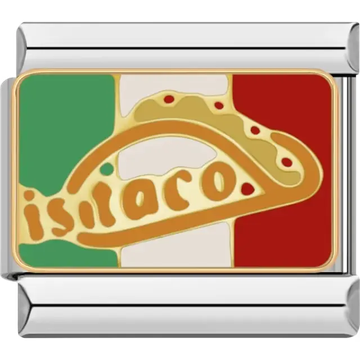Taco design overlaid on the Mexican flag colors with “Is Taco” text Italian charm bracelet link