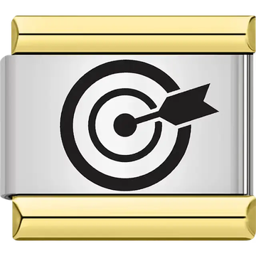 Black bullseye target arrow gold trim Italian charm bracelet link