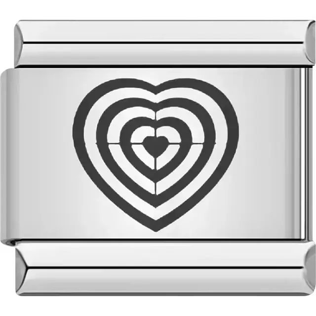 Black concentric hearts target design Italian charm bracelet link