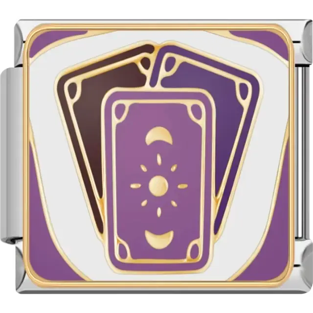 Purple and black tarot cards with gold sun and moon details Italian charm bracelet link