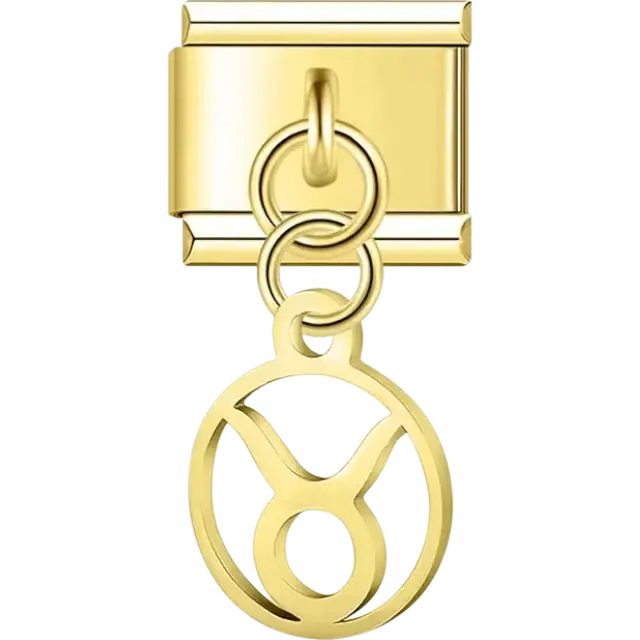 Taurus zodiac symbol on a circular dangle Italian charm bracelet link