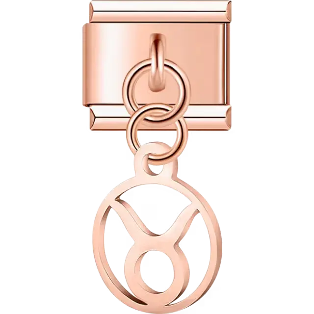 Taurus zodiac symbol on a circular dangle Italian charm bracelet link