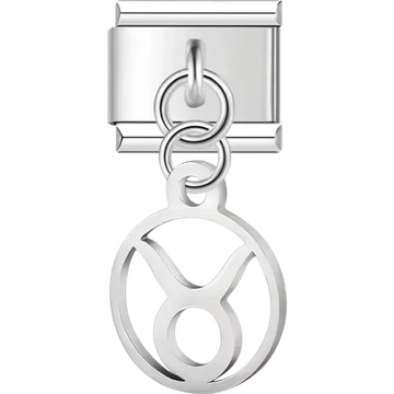 Taurus zodiac symbol on a circular dangle Italian charm bracelet link
