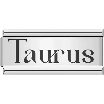 "Taurus" text with heart accents Italian charm bracelet link
