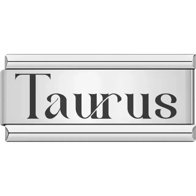 "Taurus" text with heart accents Italian charm bracelet link