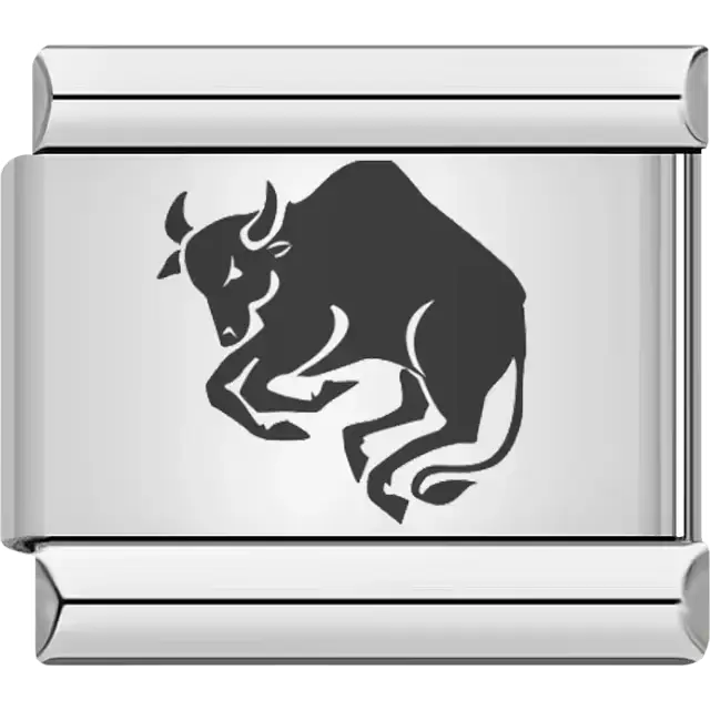 Gold Taurus zodiac symbol with bull Italian charm bracelet link