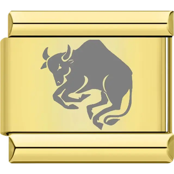 Gold Taurus zodiac symbol with bull Italian charm bracelet link