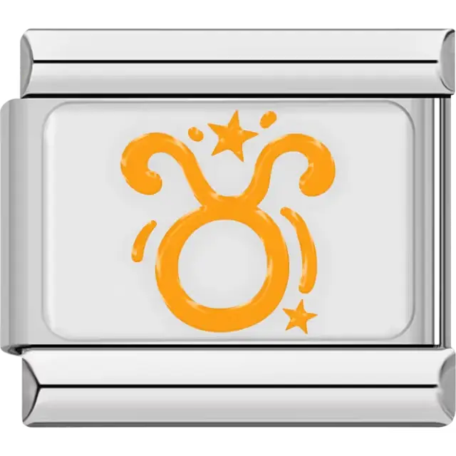 Orange Taurus astrological symbol with stars Italian charm bracelet link