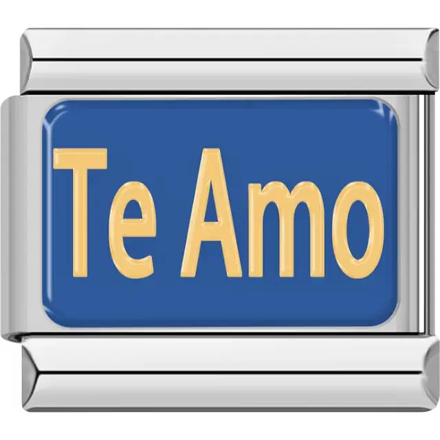 Blue "Te Amo" script Italian charm bracelet link