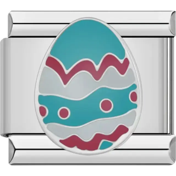 Teal egg with pink dots and white zigzags Italian charm bracelet link