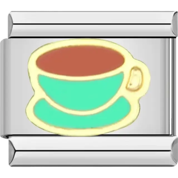 Teal teacup design with coffee detail Italian charm bracelet link