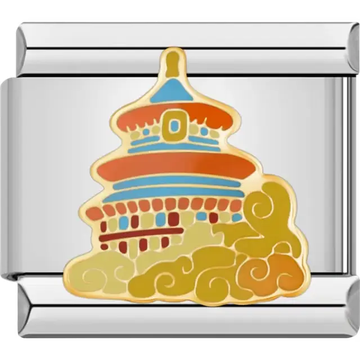 Colorful Temple of Heaven with gold outlines and yellow swirling clouds Italian charm bracelet link