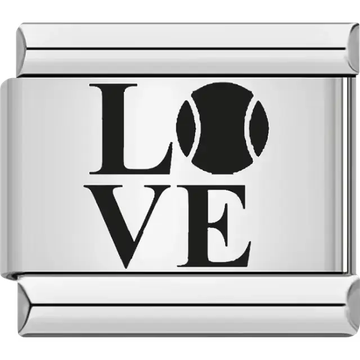 Black "LOVE" text with a tennis ball replacing the "O" Italian charm bracelet link