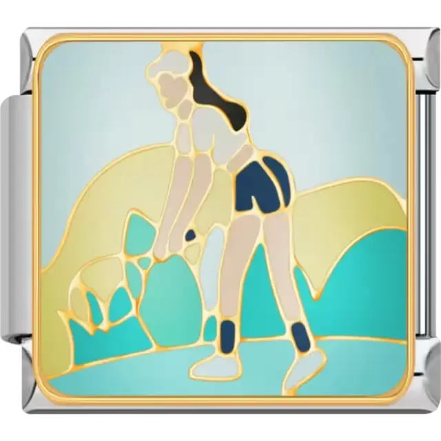 Woman playing tennis holding a racket with a blue sky background Italian charm bracelet link