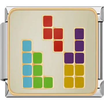 Colorful grid design with red blue green purple and yellow game-inspired shapes Italian charm bracelet link