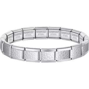 Textured link charms composing stainless steel Italian bracelet