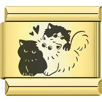 Cartoon black white spotted cats trio Italian charm bracelet link