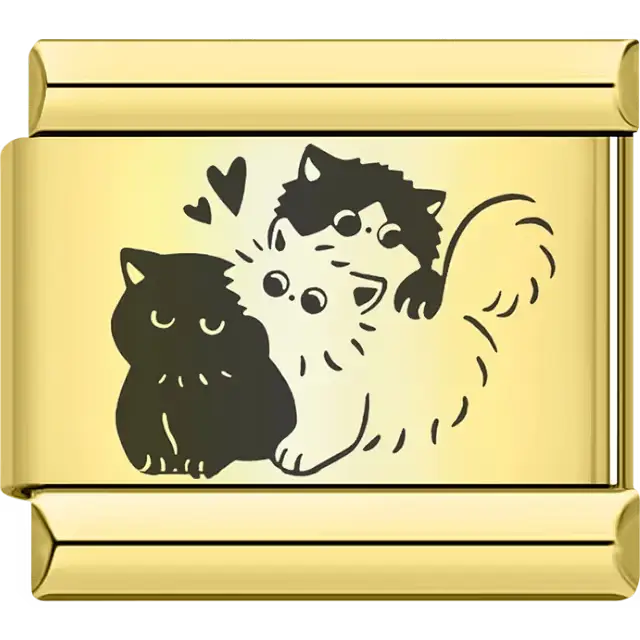 Cartoon black white spotted cats trio Italian charm bracelet link