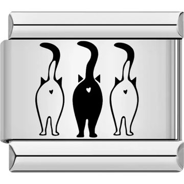 Silhouettes of three cats from the back with small heart details Italian charm bracelet link