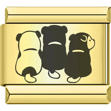 Cartoon dog trio back view silhouette Italian charm bracelet link