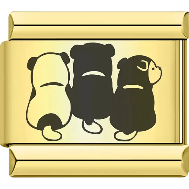 Cartoon dog trio back view silhouette Italian charm bracelet link