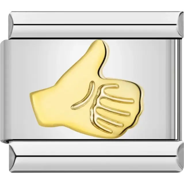 Gold thumbs up hand Italian charm bracelet link