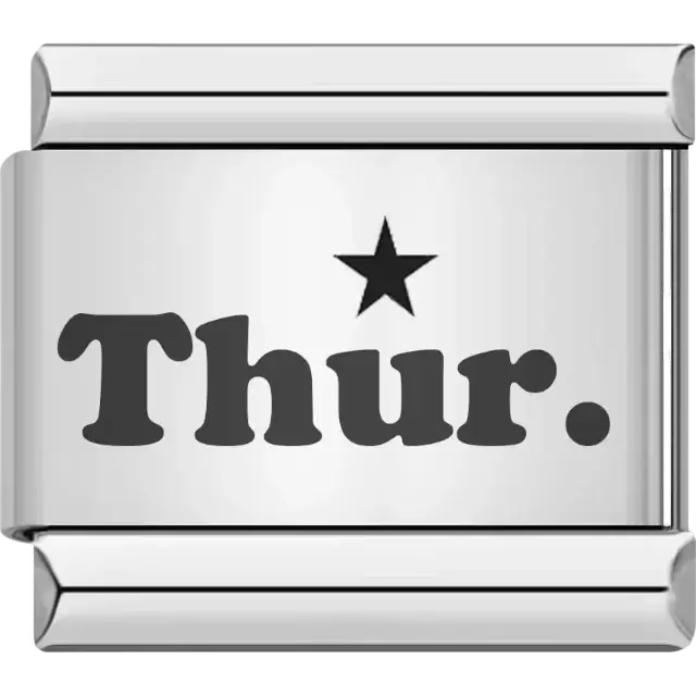 Black "Thur" text with a black star symbol Italian charm bracelet link