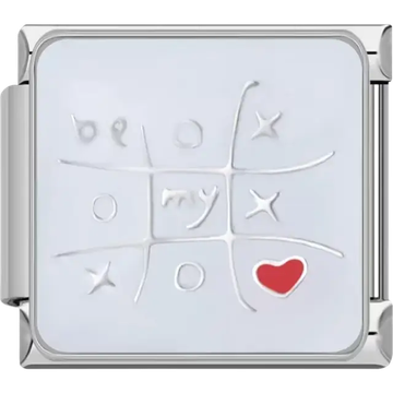White tic-tac-toe grid with "Be My ❤️" text Italian charm bracelet link