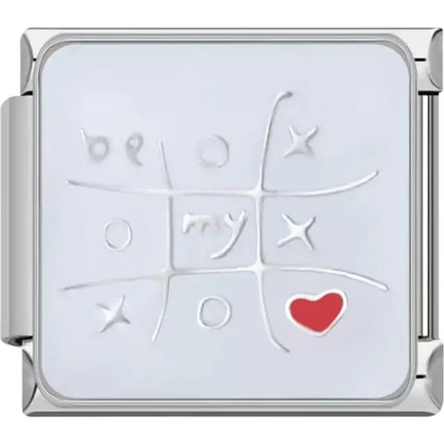 White tic-tac-toe grid with "Be My ❤️" text Italian charm bracelet link