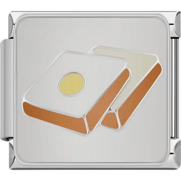Two slices of brown toast with a yellow egg center Italian charm bracelet link