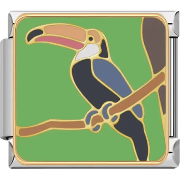 Toucan with colorful beak perched on a branch Italian charm bracelet link