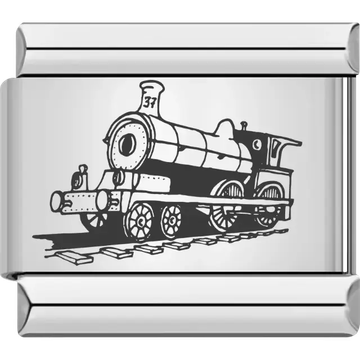 Black outline of a steam train Italian charm bracelet link