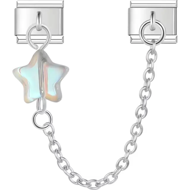 Transparent star with silver safety chain Italian charm bracelet link