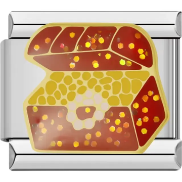 Gold-outlined open treasure chest filled with glittery gold and orange details Italian charm bracelet link