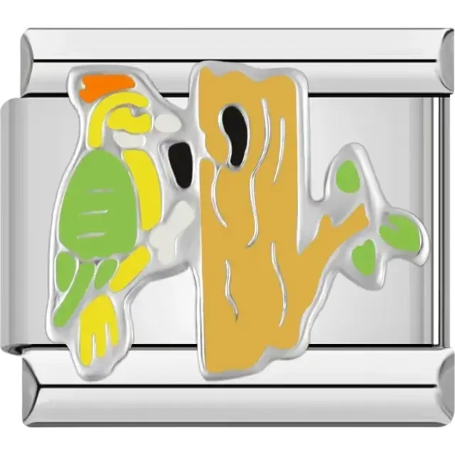 Parrot perched on a tree design Italian charm bracelet link