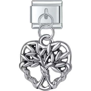 Tree of life dangle with root and branch cutouts Italian charm bracelet link