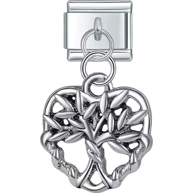Tree of life dangle with root and branch cutouts Italian charm bracelet link