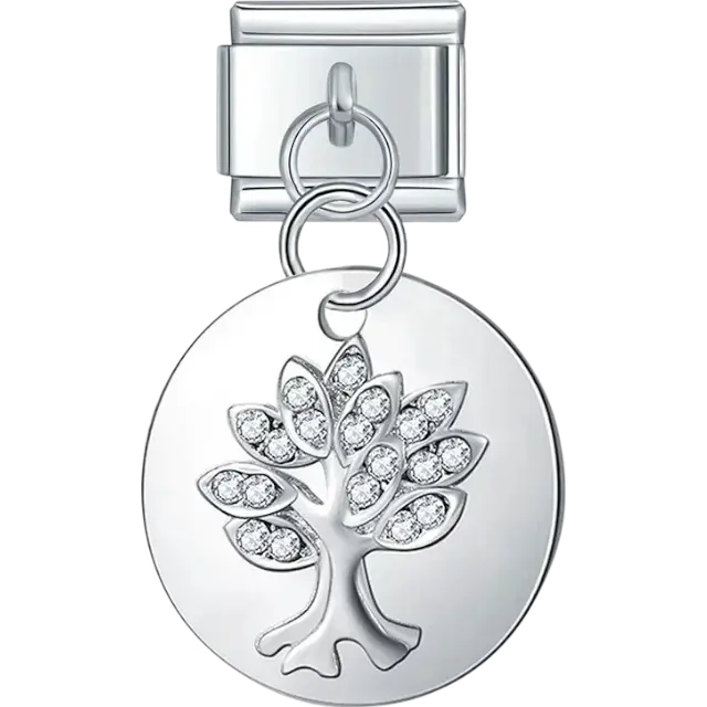 Tree of life with clear crystal leaves dangle Italian charm bracelet link