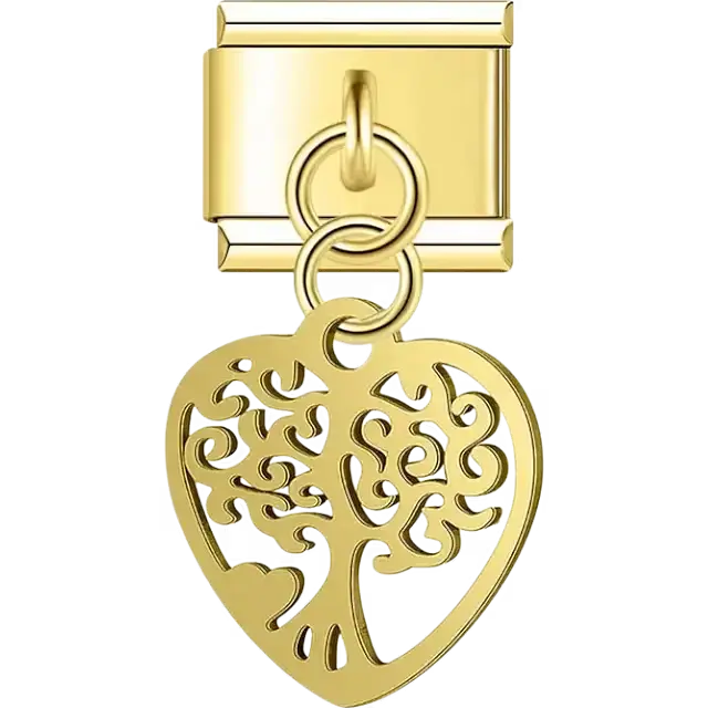 Silver heart tree of life cutout dangle Italian charm bracelet link