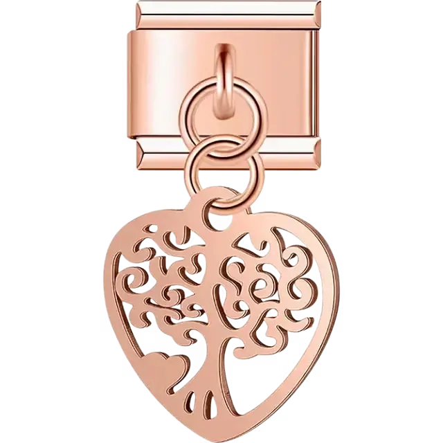 Silver heart tree of life cutout dangle Italian charm bracelet link