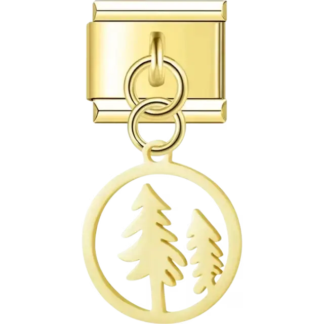 Circular tree silhouette dangle Italian charm bracelet link