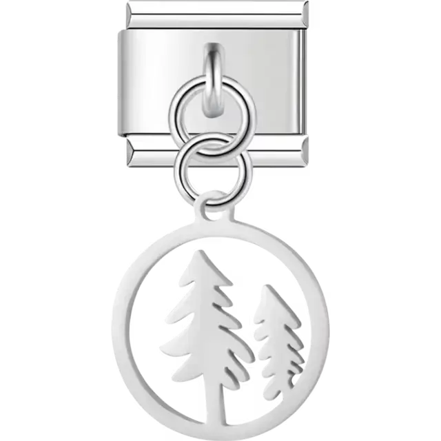 Circular tree silhouette dangle Italian charm bracelet link
