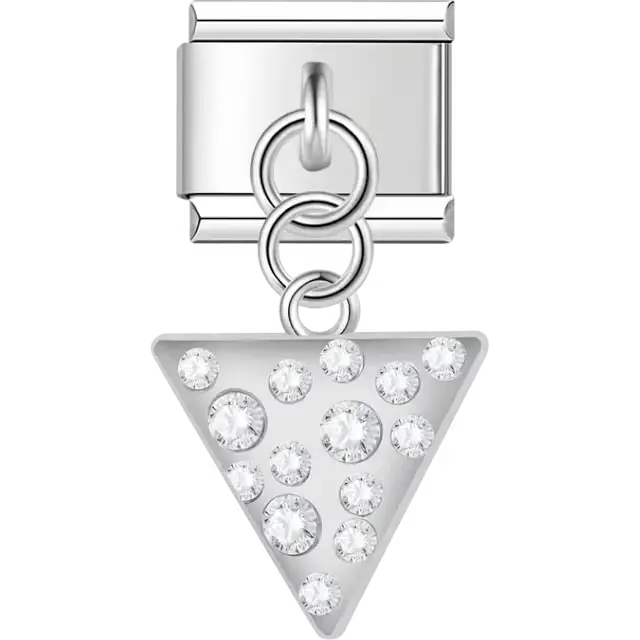 Triangle-shaped dangle with clear crystal accents Italian charm bracelet link