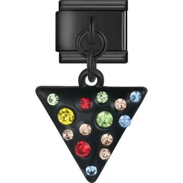 Black triangle dangle with colorful crystal stones Italian charm bracelet link