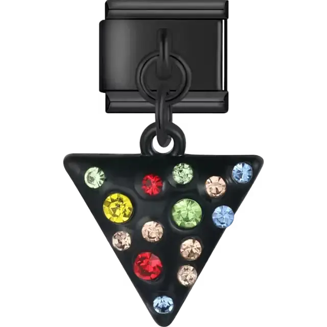 Black triangle dangle with colorful crystal stones Italian charm bracelet link