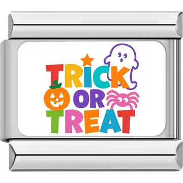 "Trick or Treat" with ghost pumpkin and spider Italian charm bracelet link